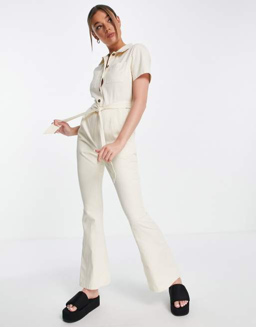 Mono estilo worker color crema de campana estilo años 70 de sarga de ASOS DESIGN