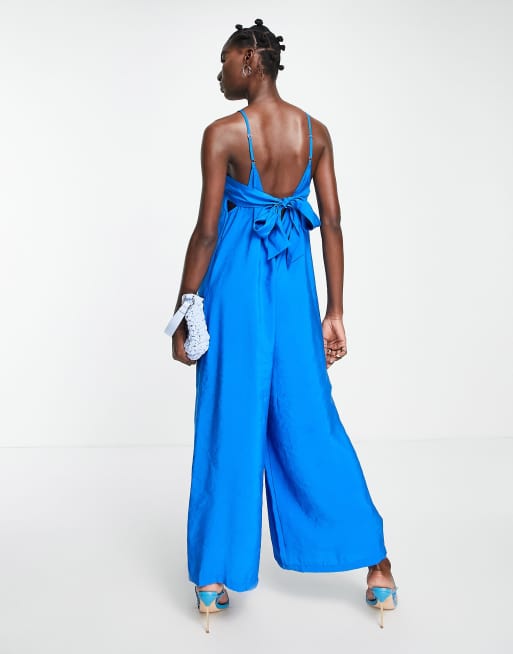 Mono largo azul cobalto de tirantes con pernera ancha y espalda abierta de Topshop, 2 de 4