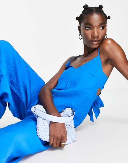 Mono largo azul cobalto de tirantes con pernera ancha y espalda abierta de Topshop, 3 de 4