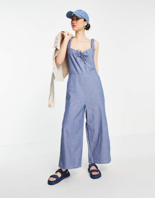 Mono largo azul de cambray de algodón de Vero Moda