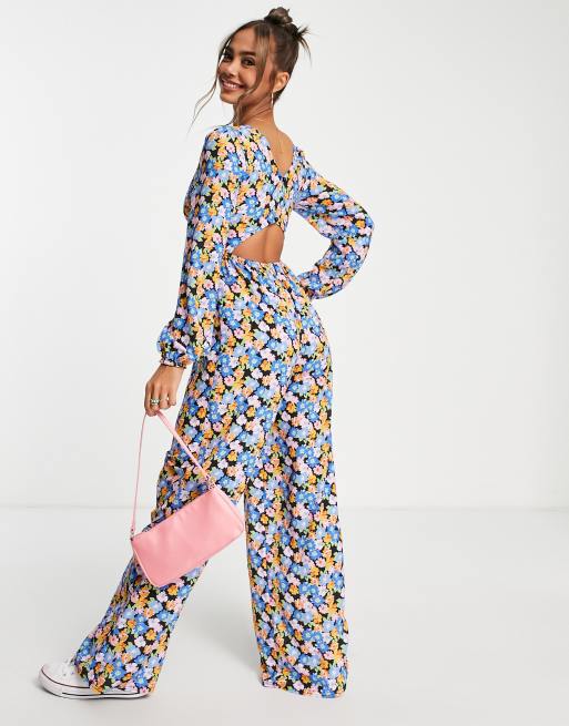 Mono de manga larga con estampado floral y en espalda de crepé texturizado de ASOS DESIGN | ASOS