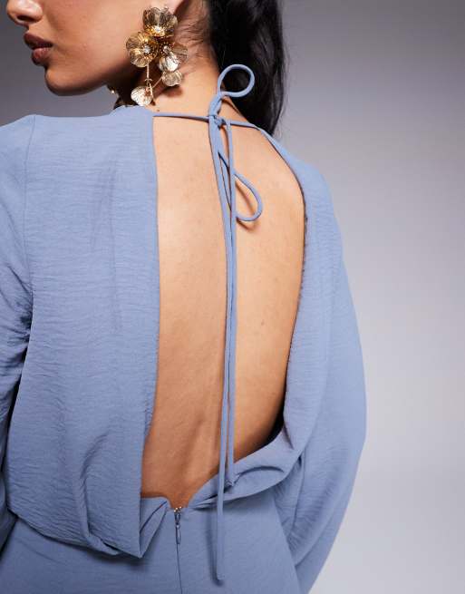 Mono largo azul negruzco de manga larga con cuello desbocado y espalda descubierta de ASOS DESIGN, 3 de 4