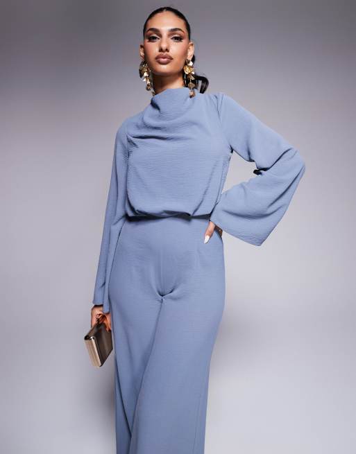 Mono largo azul negruzco de manga larga con cuello desbocado y espalda descubierta de ASOS DESIGN, 4 de 4