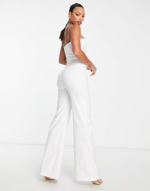 Mono largo blanco de pernera ancha y escote cuadrado de Vesper Tall, 2 de 4