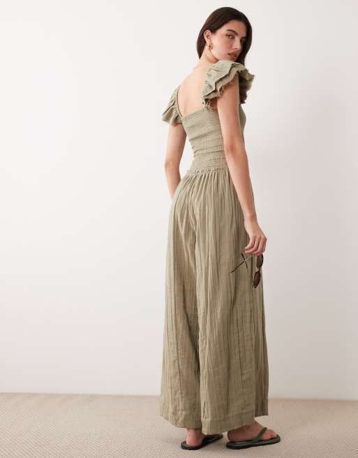 Mono largo caqui de pernera ancha de tejido doble de ASOS DESIGN, 3 de 4