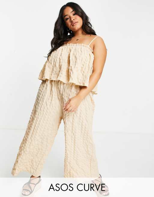 Mono largo color arena estilo culotte con diseño de doble capa de tejido texturizado de ASOS DESIGN Curve
