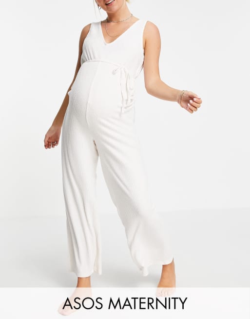 Mono largo color crudo de estar por casa con lazada a la cintura de canalé muy suave Mix & Match de ASOS DESIGN Maternity
