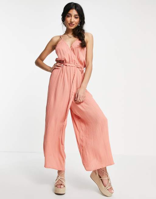 Mono largo color óxido de tirantes y corte culotte con parte delantera cruzada de ASOS DESIGN