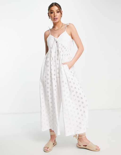 Mono largo con bordados y parte delantera anudada en blanco de ASOS DESIGN