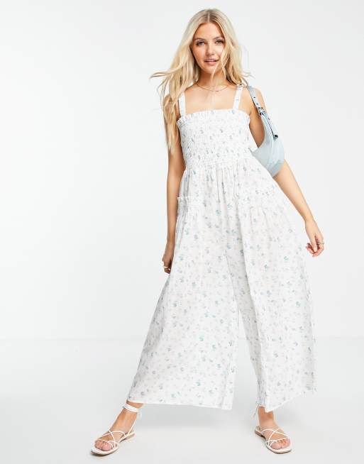Mono largo con estampado floral y espalda con bandas elásticas fruncidas de ASOS DESIGN