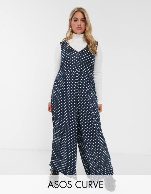 Mono largo confort azul marino con diseño amplio curvado y estampado de luanres de ASOS DESIGN Curve