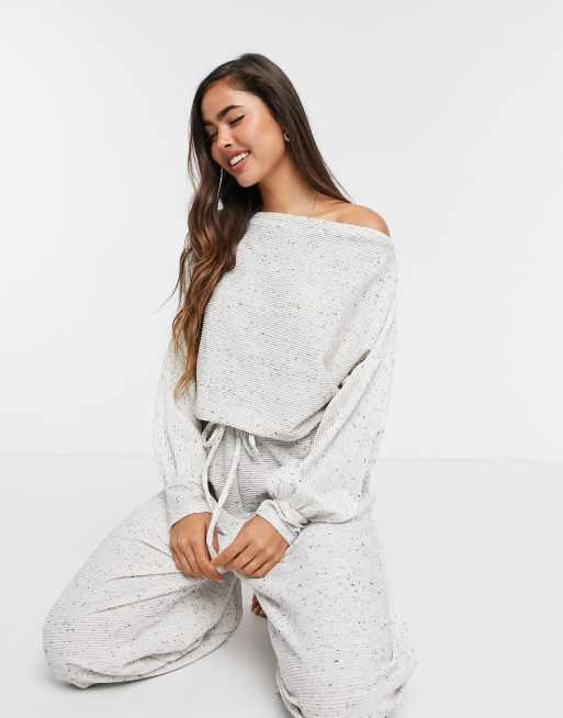 Mono largo confort de punto de canalé de corte amplio con escote Bardot en gris de ASOS DESIGN