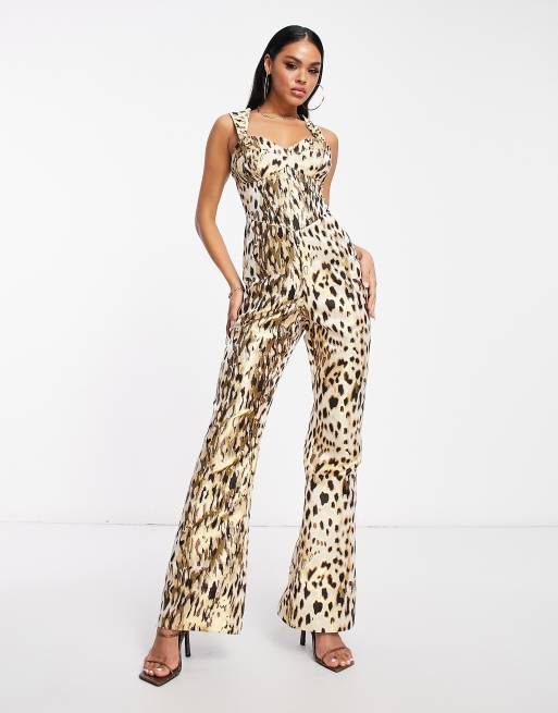 Mono largo de campana con diseño tipo corsé y estampado animal de jacquard de ASOS Luxe, 4 de 4