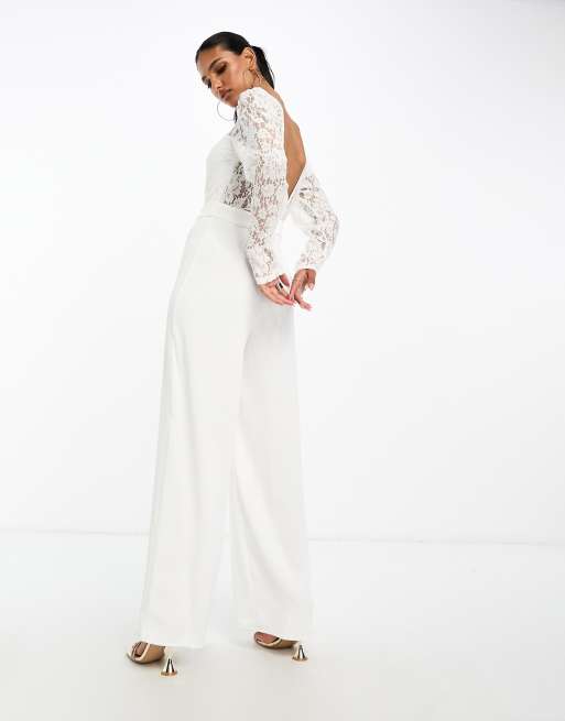 Encaje Asos Mono Blanco Mujer Mono Largo De Novia Blanco De Manga