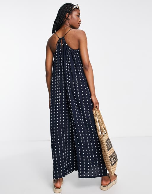 Mono largo de tirantes con escote fruncido y estampado texturizado de ASOS DESIGN, 2 de 4