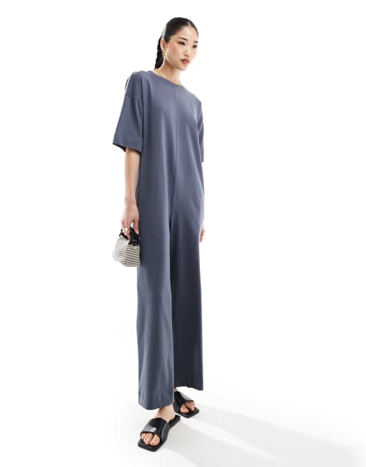 Mono largo gris estilo camiseta extragrande con bolsillos de ASOS DESIGN