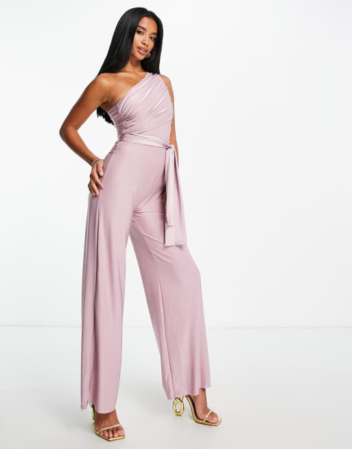 Mono largo malva asimétrico de pernera ancha con cuerpo fruncido de ASOS DESIGN Petite, 2 de 4