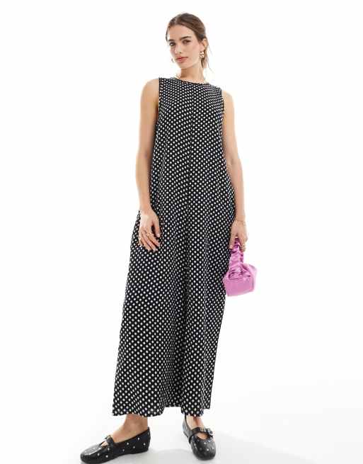 Mono largo monocromático estilo culotte con estampado de lunares y cuello redondo de FhyzicsShops DESIGN