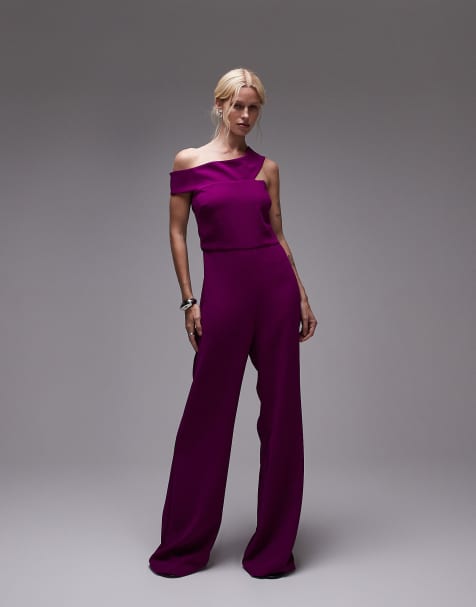 Mono largo morado con escote Bardot de Mango - view 1