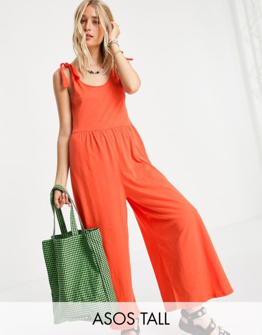 Mono largo naranja amplio con tirantes anudados de ASOS DESIGN Tall