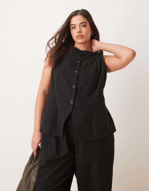 Mono largo negro abotonado estilo chaleco de ASOS DESIGN Curve, 2 de 4