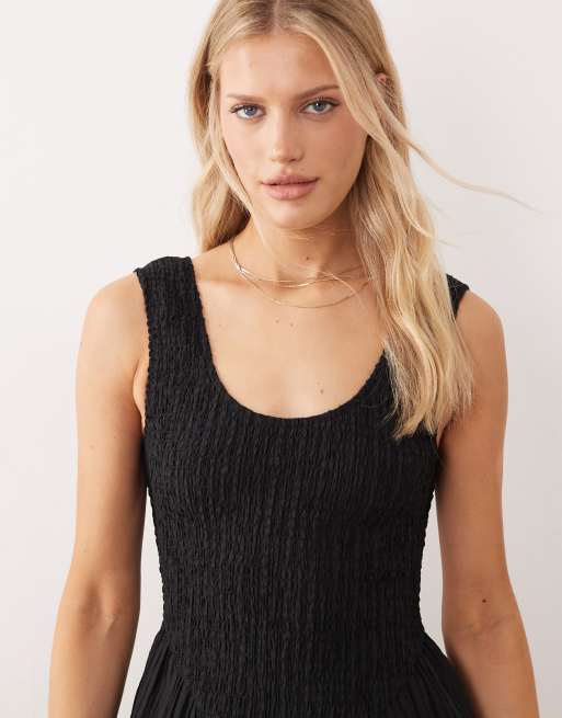 Mono largo negro con cuello ancho de tejido rugoso de ASOS DESIGN, 3 de 4