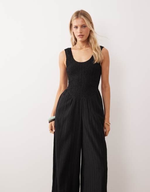 Mono largo negro con cuello ancho de tejido rugoso de ASOS DESIGN, 4 de 4