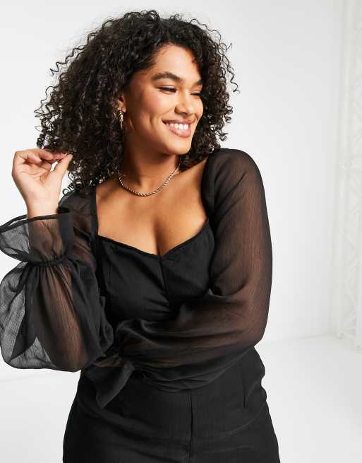 Mono largo negro con mangas voluminosas de malla exclusivo de In The Style Plus x Jac Jossa, 2 de 4