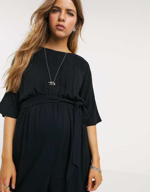 Mono largo negro de estar por casa con lazada en la cintura de ASOS DESIGN Maternity, 3 de 4