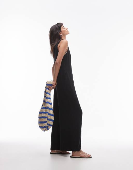 Mono largo negro de estilo bermudas con cuello de pico de Topshop