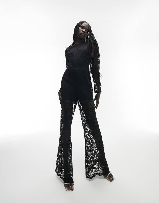 Mono largo negro de pernera recta de encaje de Topshop 