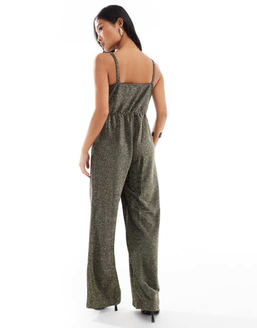 Mono largo negro de tirantes y pernera ancha con purpurina dorada de Vero Moda Petite, 4 de 4