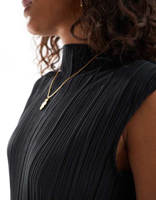 Mono largo negro plisado sin mangas con cuello subido de Vero Moda Petite, 3 de 4