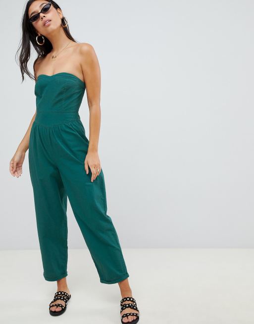 Mono largo palabra de honor de algodón con detalle en la cintura de ASOS DESIGN
