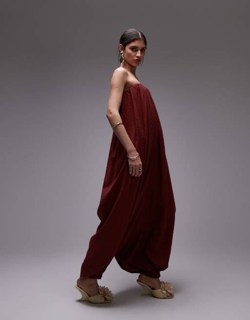 Mono largo rojo ladrillo con escote palabra de honor y bajo abullonado de modal de ASOS DESIGN, 3 de 4
