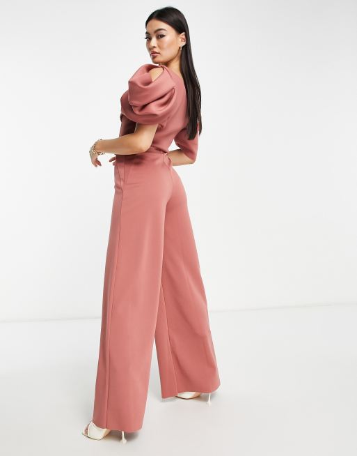 Mono largo rosa asimétrico de pernera culotte de tejido efecto neopreno de ASOS DESIGN | ASOS