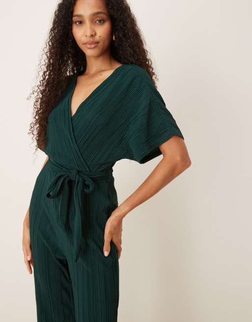 Mono largo verde joya intenso plisado con lazada en la cintura de YAS, 3 de 4