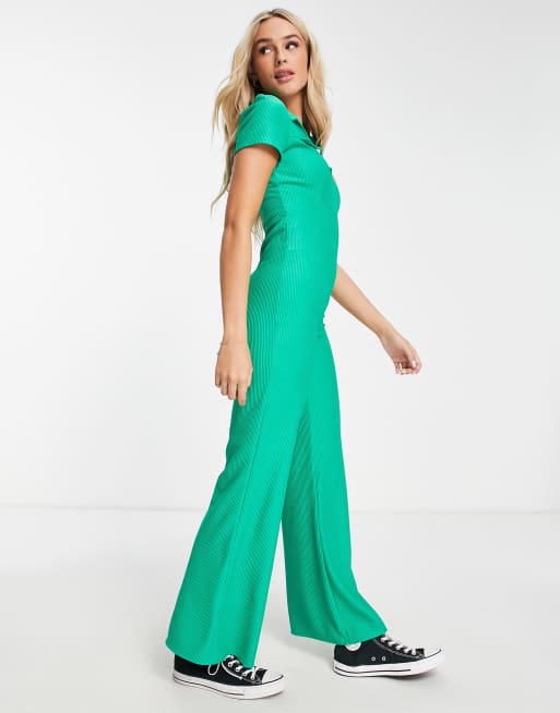 Mono largo verde luminoso con solapas y cremallera delantera de estilo años 70 de canalé de ASOS DESIGN, 4 de 4
