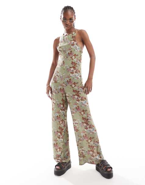 Mono largo verde sin mangas con estampado floral de Reclaimed Vintage - view 1