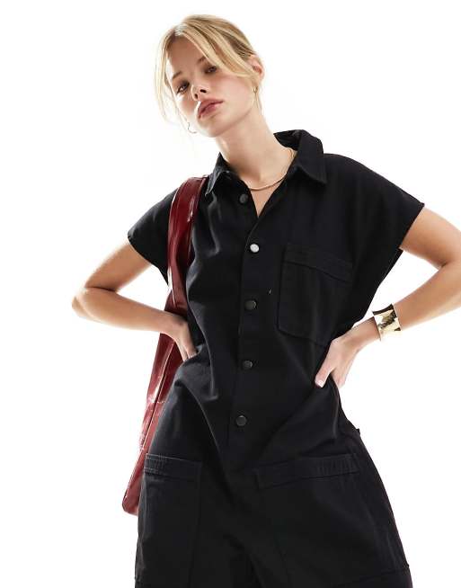 Mono negro estilo worker con manga integrada y bolsillos caídos de ASOS DESIGN, 3 de 4