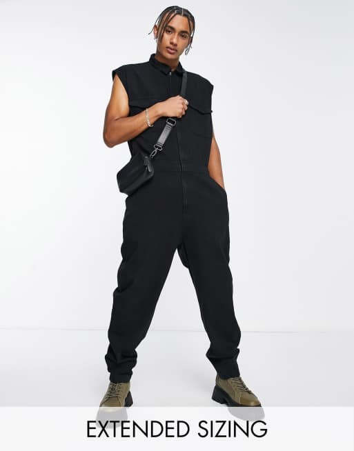 Mono vaqueros negro estilo worker sin mangas de ASOS DESIGN