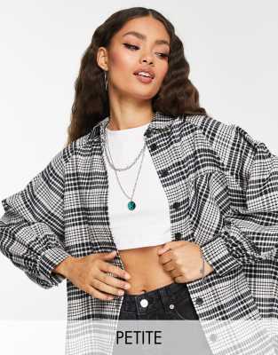 фото Монохромная oversized-рубашка из экологичных материалов в клетку topshop petite-разноцветный