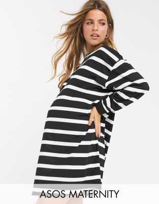 фото Монохромное платье‑футболка стиля oversized в полоску asos design maternity-мульти asos maternity