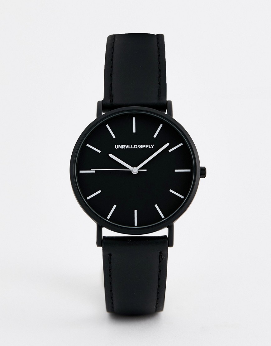 фото Монохромные часы с ремешком из искусственной кожи asos design-черный
