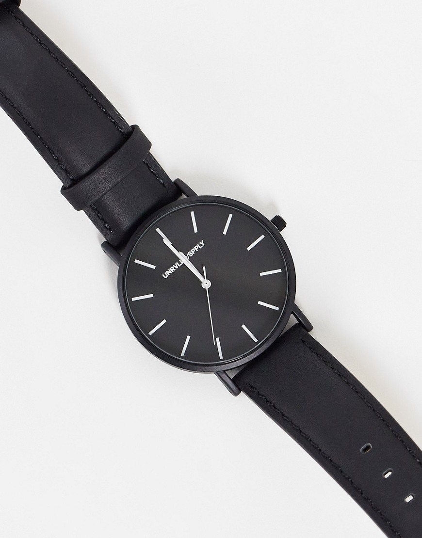 фото Монохромные классические часы с кожаным ремешком asos design-черный цвет