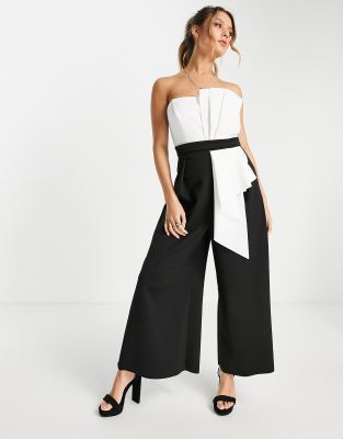  Монохромный комбинезон-бандо со складками из неопрена ASOS DESIGN-Черный цвет
