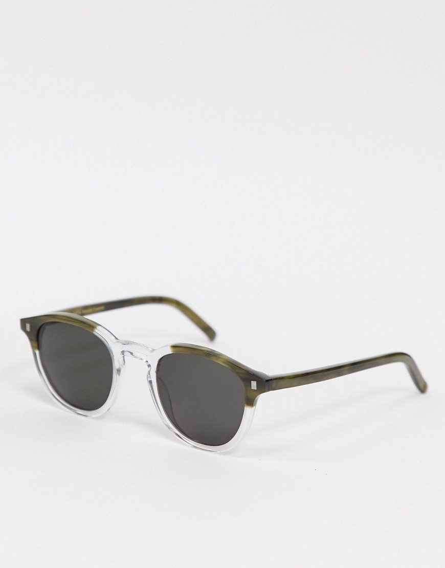 Monokel Eyewear - Nelson - Ronde uniseks zonnebril met donkergroen/doorzichtig montuur-Multikleur