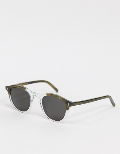 Monokel Eyewear Nelson unisex round sunglasses in dark green and clear