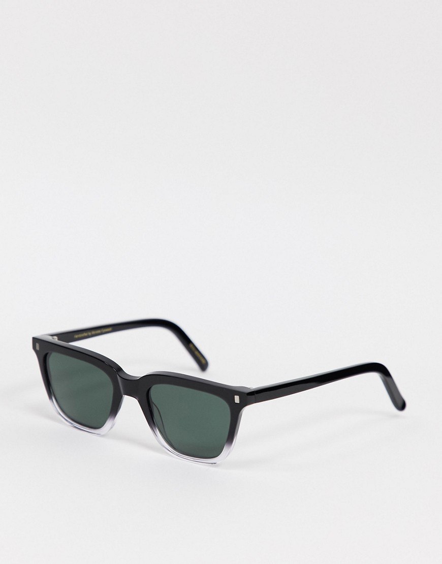 Monokel Eyewear – Robotnik ECO – Fyrkantiga, svarta solglasögon i unisex-modell med vit nederkant
