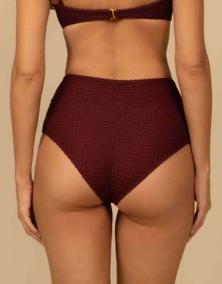 Montce Added Coverage High Rise Bikini Bottom In Burgundy
